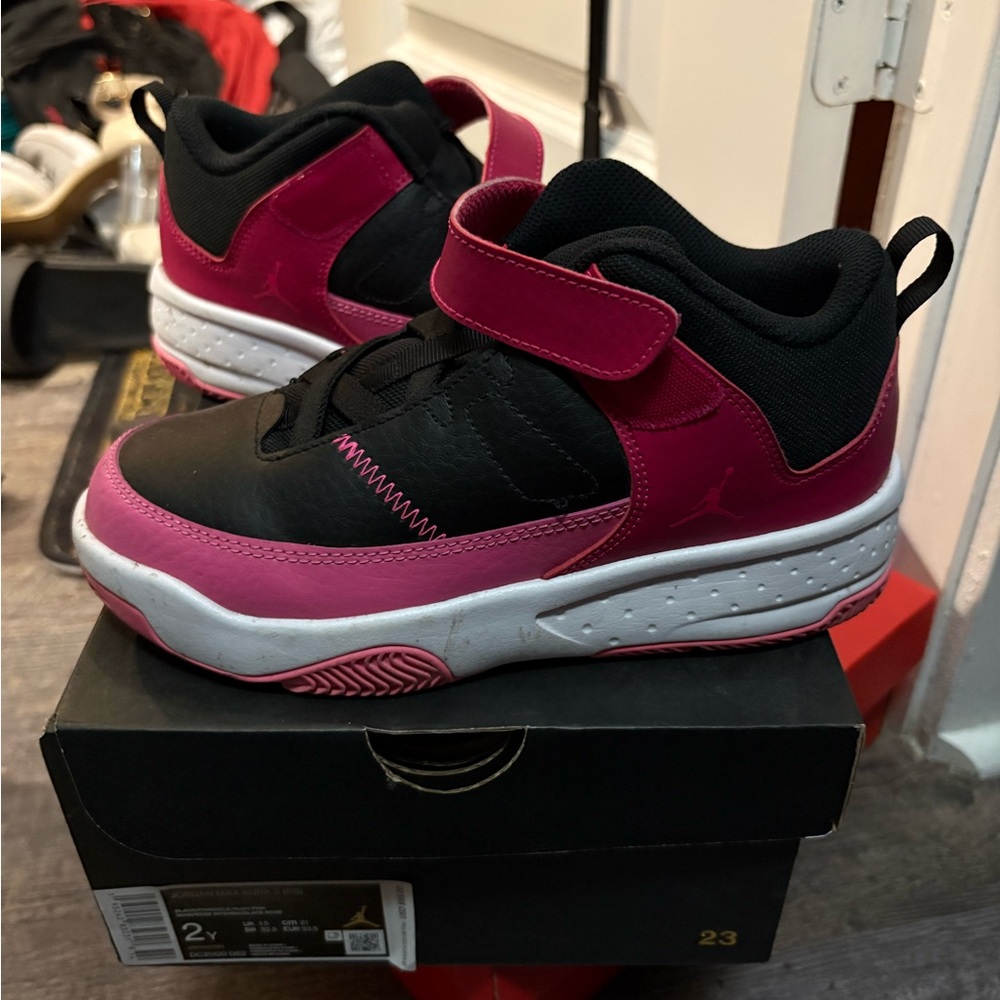Jordan Kids Black and Pink Sneakers